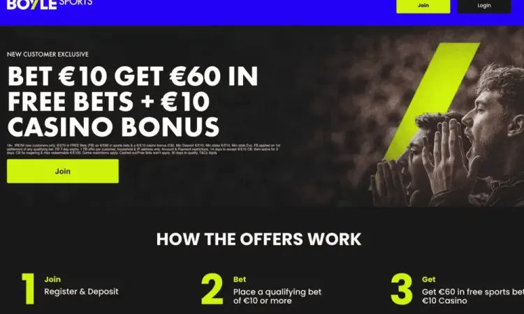 Get €70 from Irish bookmaker BOYLE Sports